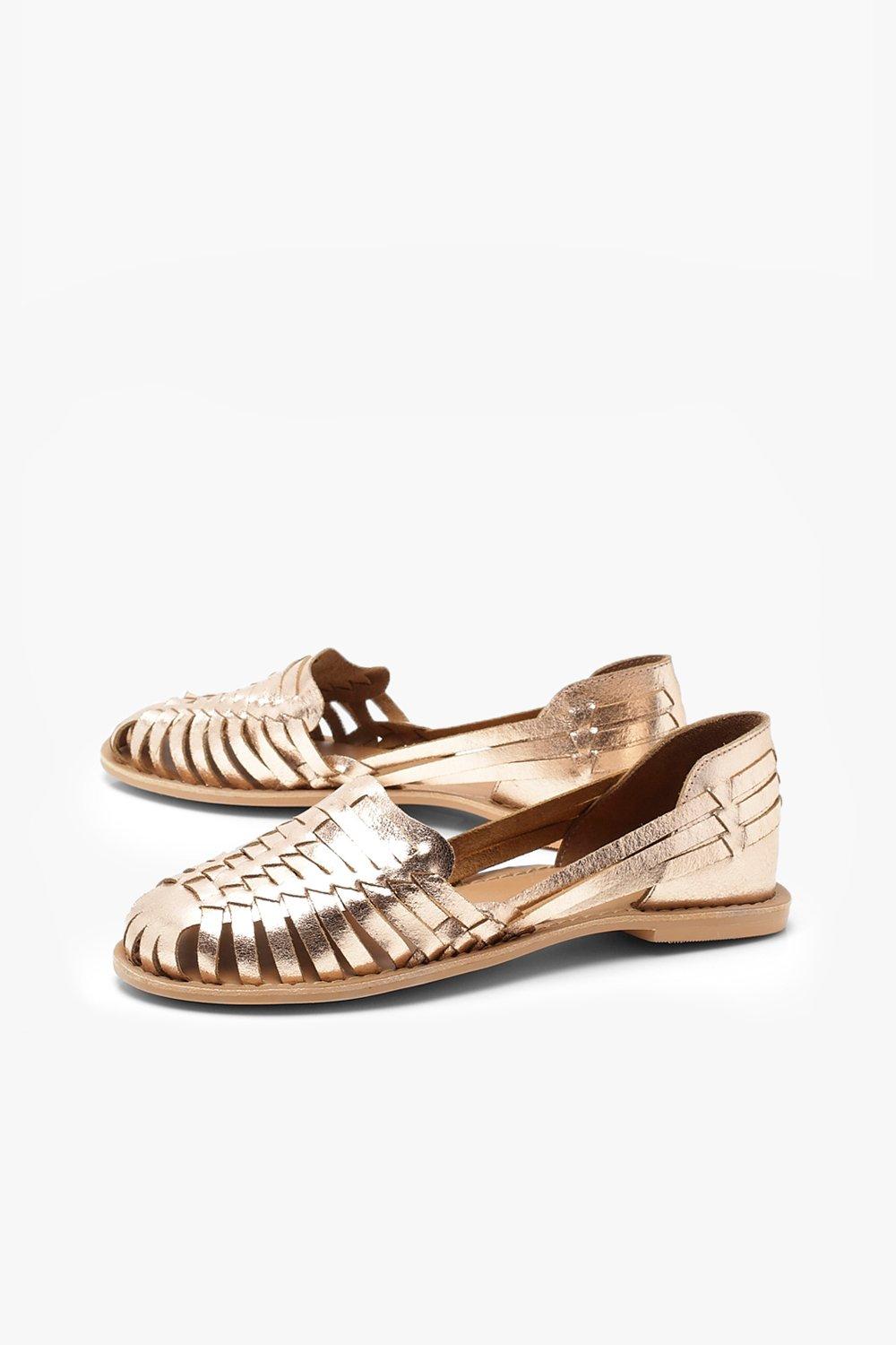 Metallic sales leather flats